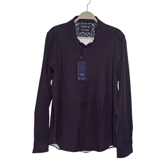 Denim & Flower Men's Tech Comfort Buttondown Shirt Navy Red Dots Size Large - Picture 1 of 6